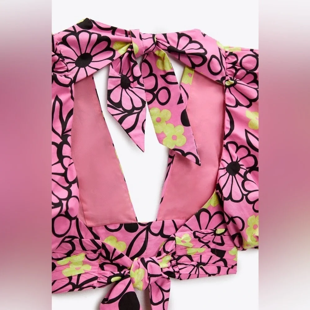 🎀ZARA NWOT puff shoulder floral crop blouse xs - Picture 13 of 13